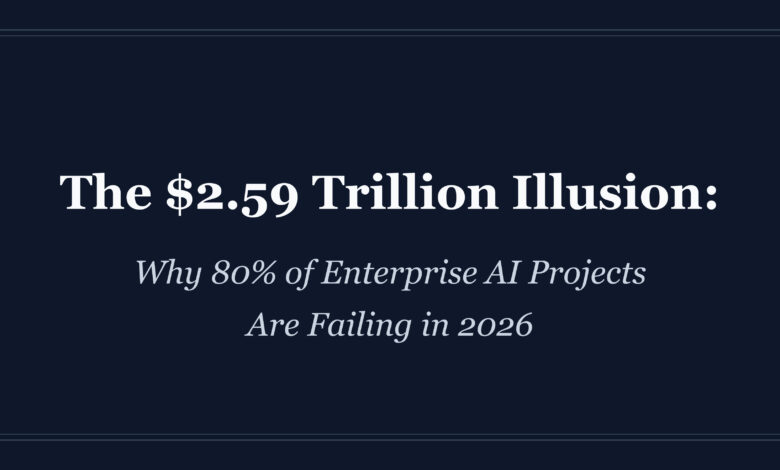 Enterprise AI ROI 2026 statistics showing 80% project failure rate across global organizations