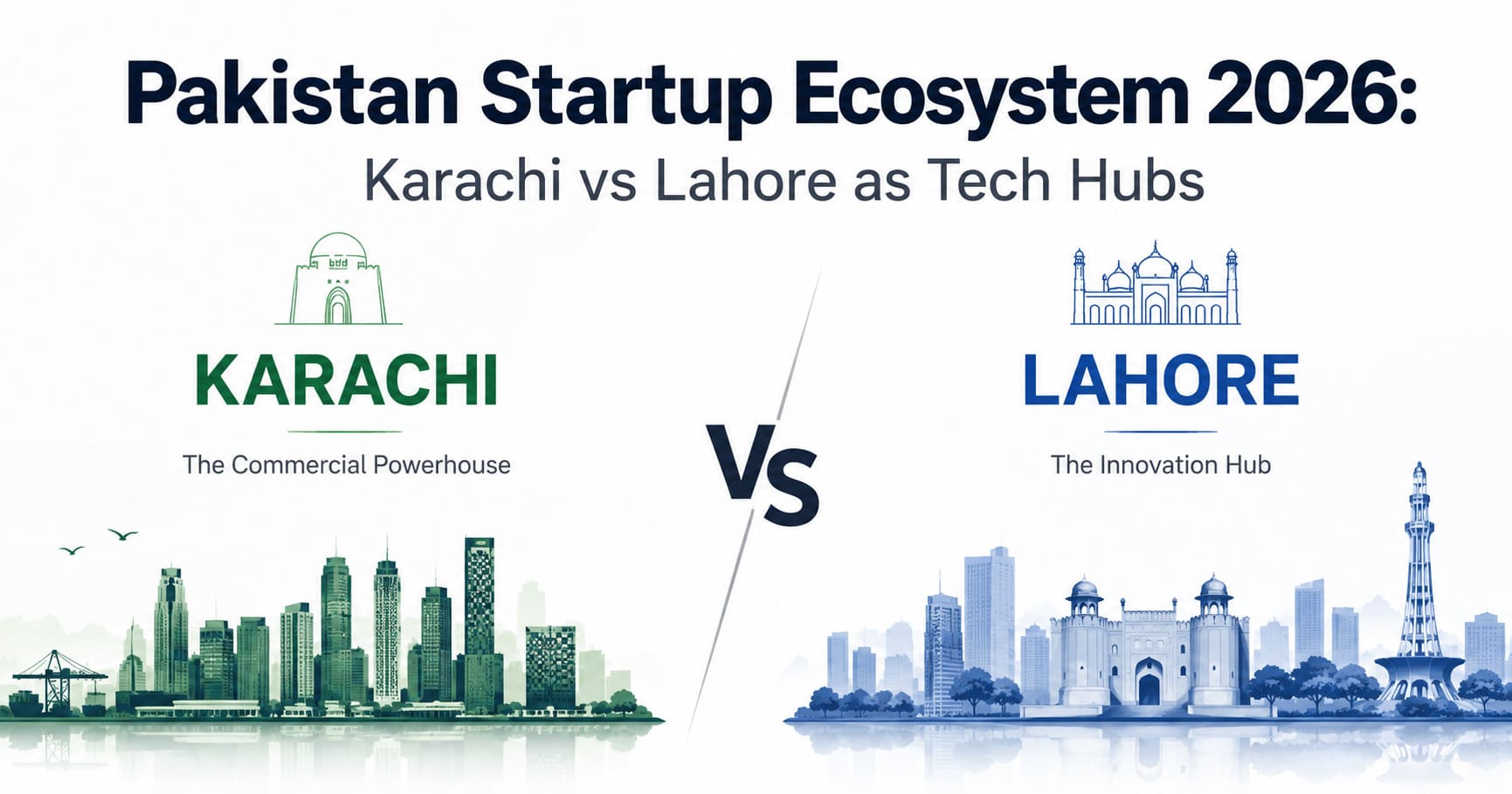 the Pakistan startup ecosystem 2026, highlighting Karachi and Lahore as emerging tech hubs with growth metrics and funding trends.