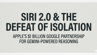 Apple's $1 Billion Google Partnership for Gemini-Powered Reasoning." The image serves as a minimalist informational graphic detailing a major shift in AI strategy for Siri 2.0 WWDC 2026.