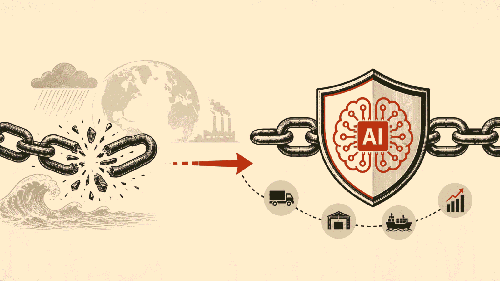 AI supply chain 2026 showing autonomous warehouse robots and disruption monitoring for enterprise logistics resilience