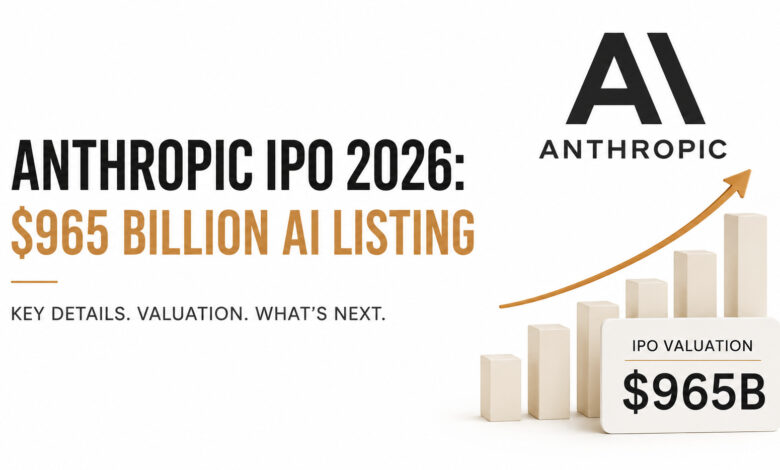 Anthropic IPO 2026 visual showing the company’s rapid AI growth, market momentum, and investor interest.