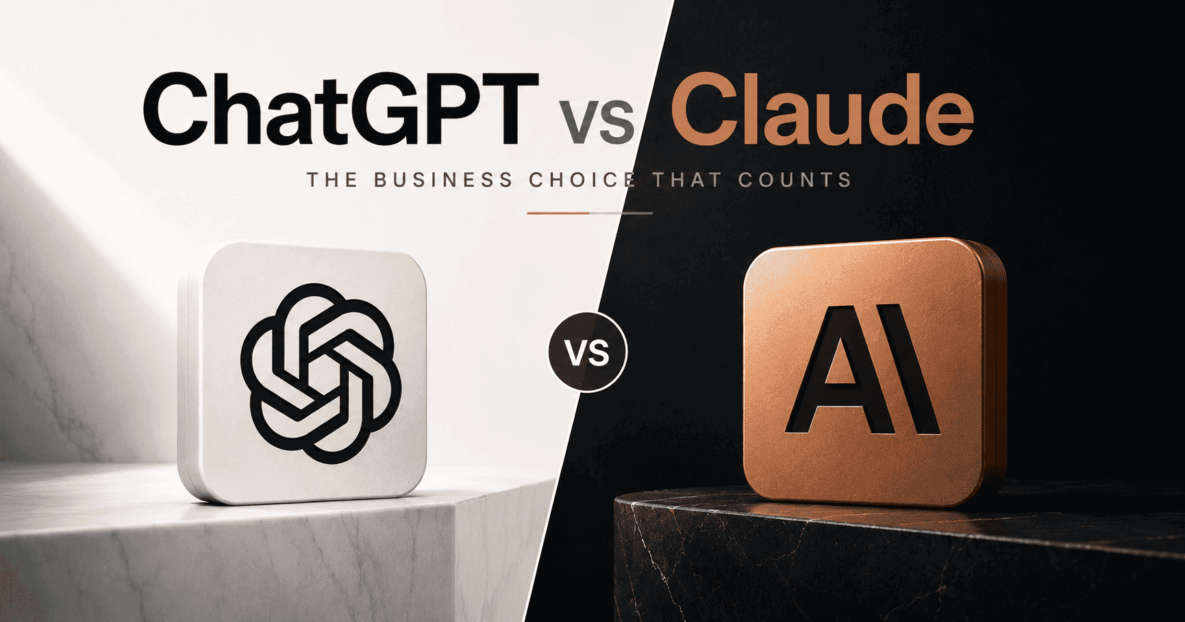 ChatGPT vs Claude for business 2026 showing OpenAI and Anthropic logos side by side with the business choice that counts