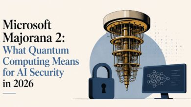 Microsoft Majorana 2 quantum computing chip 2026 showing topological qubit breakthrough and AI security implications for enterprise