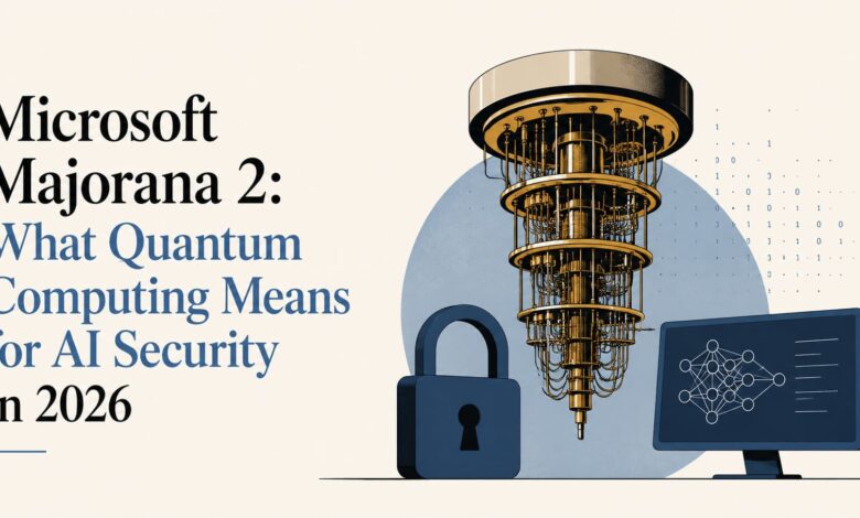 Microsoft Majorana 2 quantum computing chip 2026 showing topological qubit breakthrough and AI security implications for enterprise