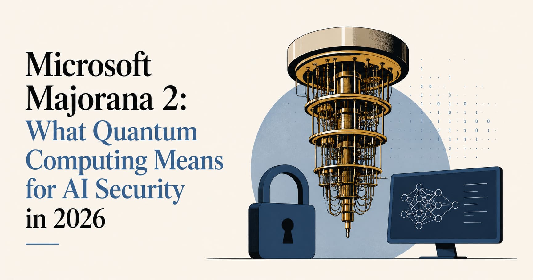 Microsoft Majorana 2 quantum computing chip 2026 showing topological qubit breakthrough and AI security implications for enterprise