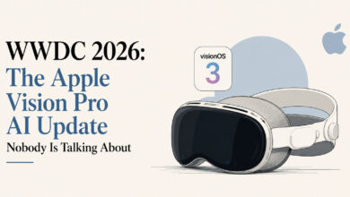 Apple Vision Pro AI features 2026 showing visionOS 27 wheelchair control enterprise intelligence and Siri 2.0 update
