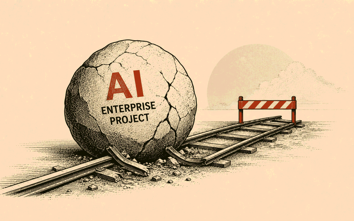 Enterprise AI solutions failure in 2026 showing why AI projects stall between pilot, production and ROI