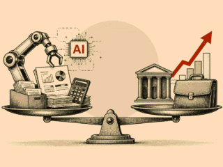 Will AI replace finance jobs in 2026 showing routine tasks moving to AI while human work shifts toward judgment